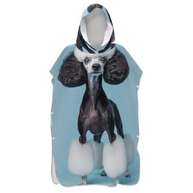 Imagem de TSENQUE Poncho de surfe trocador de roupão para praia Adul moletom toalha floral plus size adulto ponchos para mulheres cão preto branco poodle