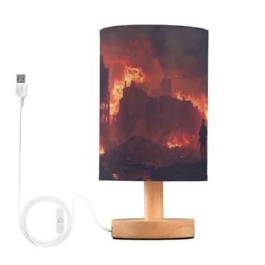 Imagem de Joisal Soldiers in Fiery War Zone pequena luminária de mesa com abajur de linho pequena, reforma da casa