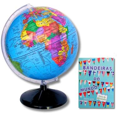 Imagem de GLOBO TERRESTRE POLÍTICO BASE PRETA 30CM + LIVRO ATIVIDADES BANDEIRAS DO MUNDO