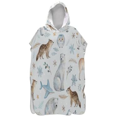 Imagem de Joisal Arctic Animals Poncho de surf branco para adultos trocador de roupa de praia com capuz toalha de banho plus size ponchos adultos para mulheres