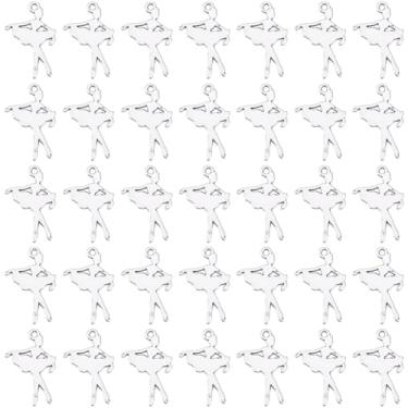 Imagem de SUNNYCLUE 1 caixa com 100 pingentes de bailarina de balé prata estilo tibetano liga antiga metal dançando minúsculos pingentes de bailarina para fazer joias, brincos, colar, pulseira, chaveiro