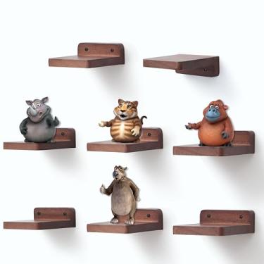 Imagem de NIUBEST Prateleira flutuante pequena, bordas de exibição de 10 x 10 cm para parede, mini prateleiras, prateleira de madeira rústica para quarto, sala de estar, banheiro, cozinha (8, nogueira clara)