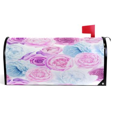 Imagem de TSENQUE Peônias coloridas pastel capas de caixa de correio decorativas capa de caixa de correio de vinil magnético outono caixa de correio moderna decoração de jardim tamanho grande 64,5 x 52,8 cm