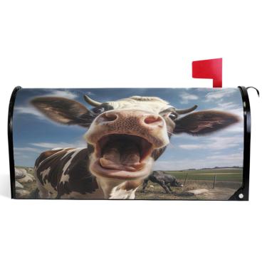 Imagem de TSENQUE Capas decorativas engraçadas de vaca vívida para caixa de correio de vinil magnético envoltórios de inverno caixa de correio moderna decoração de jardim tamanho padrão 52,56 x 45,8 cm