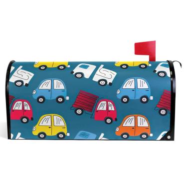 Imagem de TSENQUE Linda caixa de correio magnética azul carros caminhões capas decorativas outono caixa de correio envoltório vinil feriado à prova de intempéries caixa de correio decoração tamanho padrão 52,6