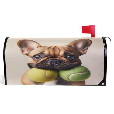 Imagem de TSENQUE Capas de caixa de correio magnéticas decorativas fofas buldogue cachorrinho outono caixa de correio envoltório vinil fazenda decoração caixa de correio exterior tamanho padrão 52,56 x 45,8 cm