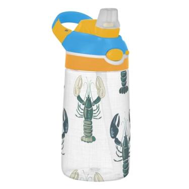 Imagem de Blue Atrovirens Lagostas Branca Garrafa de Água para Crianças 473 ml Garrafa de Água de Plástico Portátil com Tampa de Canudo 473 ml Copo de Viagem Infantil Tritan à Prova de Vazamento Reutilizável