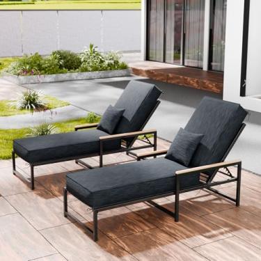 Imagem de Almofadas de espreguiçadeira ao ar livre, 182 x 53 x 15 cm, à prova d'água e resistente ao desbotamento, almofadas para cadeiras de pátio com capa removível, almofada para espreguiçadeira com alça e