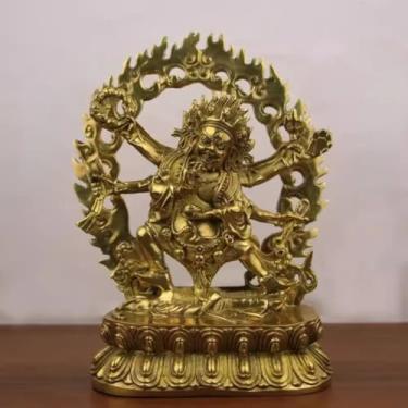 Imagem de FENNYYAR Estátua de cobre com seis braços Maha Gala Daiheitian Deus da Fortuna, 21 cm 20,8 cm, ornamentos de estátua de Buda