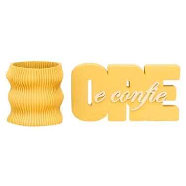 Imagem de Kit Vaso com Palavra Decorativa Ore e Confie Decoração Bíblica Sala Quarto Escritório(Kit Bege sem Planta)