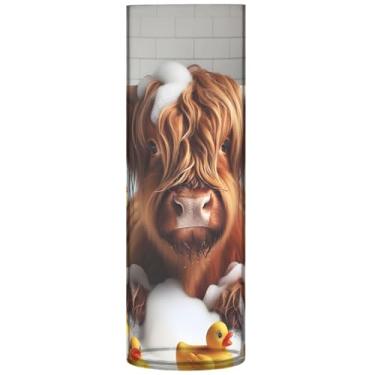 Imagem de Vaso de flores cilíndrico de vaca Highland para mesa, vasos e plantadores de plástico personalizados, decoração de flores moderna exclusiva, 30 x 9,9 cm