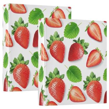 Imagem de Fichários de morangos com folhas verdes de 3,8 cm, 3 anéis, 200 folhas, pastas decorativas, portfólio, anel redondo, fichário, 31,5 x 27 x 6 cm, pacote com 2