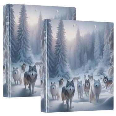 Imagem de Fichário Winter Forest Wolves com 3 anéis de 3,8 cm comporta 200 folhas fofas pastas de caderno anel redondo fichário resistente, 31,5 x 27 x 6 cm, 1 pacote