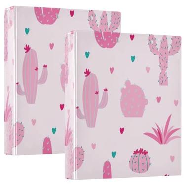 Imagem de Fichários de cacto rosa de 3,8 cm, 3 anéis, comporta 200 folhas, fichário colorido para prancheta, anel redondo, 31,5 x 27 x 6 cm, pacote com 2