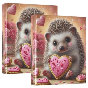 Imagem de Fichários de três anéis personalizados Adoráveis Hedgehog Love Cookie 3 polegadas 200 folhas para cadernos com anel redondo impresso fichário resistente, 31,5 x 27 x 6 cm, 1 pacote