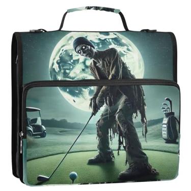 Imagem de Lindo organizador de fichário com zíper de 3,8 cm, 3 anéis, carteira e estojo de impressão divertida de zumbi resistente, suporte de pasta de anel, bolsa escolar com alça de ombro