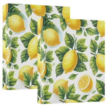 Imagem de Fichários vibrantes de limão amarelo aquarela, 3 polegadas, 3 argolas, 200 folhas, pastas modernas para portfólio, anel redondo, fichário de escritório, 31,5 x 27 x 6 cm, pacote com 2