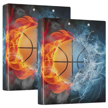 Imagem de Fichários de basquete Flames de 3,8 cm com 3 anéis para guardar 200 folhas, pastas fofas para portfólio redondo, 31,5 x 27 x 6 cm, pacote com 2