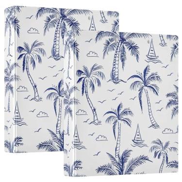 Imagem de Pastas personalizadas de palmeiras azuis tropicais brancas de 3,8 cm, 3 anéis, 200 folhas, pastas, anel redondo, fichário, 31,5 x 27 x 6 cm, pacote com 2