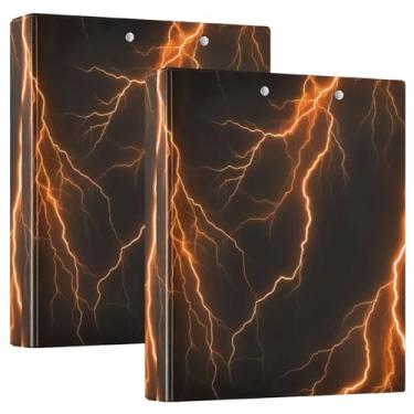 Imagem de Fichários de 3 anéis de 3 anéis personalizados com relâmpagos brilhantes escuros com 200 folhas, fichário de receitas de anel redondo, 31,5 x 27 x 6 cm, 1 pacote