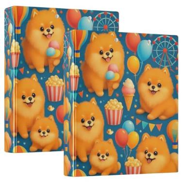 Imagem de Fichários fofos para festa de cães da Pomerânia com 3 anéis de 3 cm para guardar 200 folhas, caderno, anel redondo, fichário de apresentação, 31,5 x 27 x 6 cm, pacote com 2