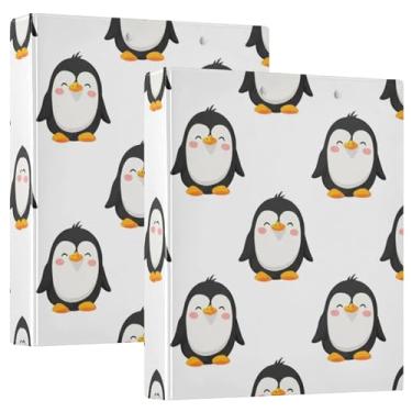 Imagem de Fichários brancos de desenho animado pinguins de 3 cm, 3 argolas, 200 folhas, portfólio, caderno, agenda, 31,5 x 27 x 6 cm, pacote com 2