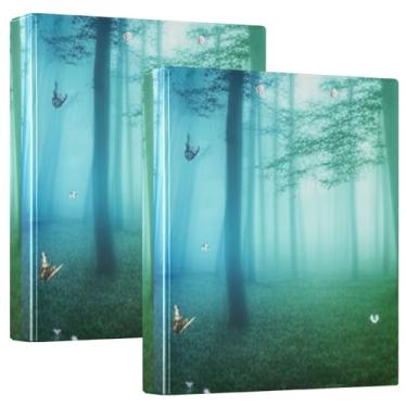 Imagem de Fichários de 3 anéis com borboletas florestais florais personalizadas, 3 polegadas, comporta 200 folhas, pastas, anel redondo fofo, fichário de receita, 31,5 x 27 x 6 cm, pacote com 2