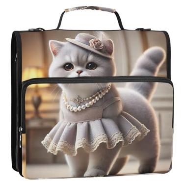 Imagem de Organizador de fichário com zíper elegante, gatinho, fofo, 3 anéis, fichários de negócios resistentes com alça, pasta de armazenamento de bolsa de ensino médio com alça
