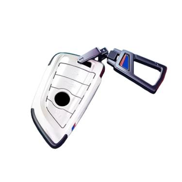 Imagem de Capa de chave de carro de fibra de carbono compatível com Bmw X1 X3 X4 X5 X6 X7 1 3 5 6 Série G20 G30 G11 F15 F16 G01 G02 F48 M Titular Chaveiro(White Plus)