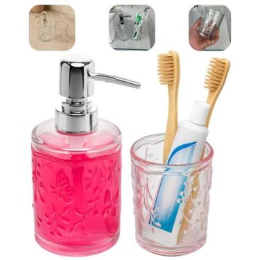 Imagem de Kit 2 Peças Lavabo Banheiro Porta Sabonete Líquido 270ml E Porta Escov