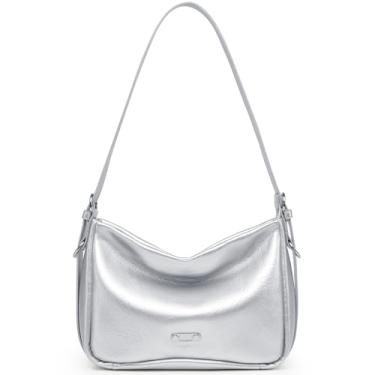 Imagem de LA FESTIN Bolsa de couro transversal feminina bolsa de designer de grande capacidade com alça ajustável, Prata