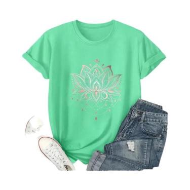 Imagem de Camiseta plus Size Com Estampa De Lótus, Blusa Casual Feminina De Mang