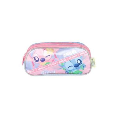 Imagem de Estojo Stitch Com Duas Divisórias Escolar Infantil Passeio, Roxo