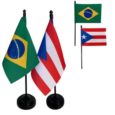 Imagem de Kit Bandeira de Mesa Brasil e Cuba, 26cm Altura, 18x11cm, Multicolorido, Tecido Oxford, Base Plástica, para Escritório, Eventos e Decoração