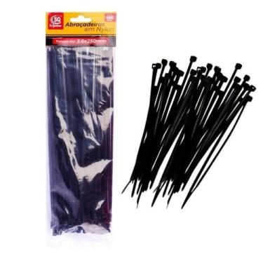 Imagem de Abraçadeira de Nylon 100 Peças 3,6x250mm Preto - Tudo em Caixa - Genér