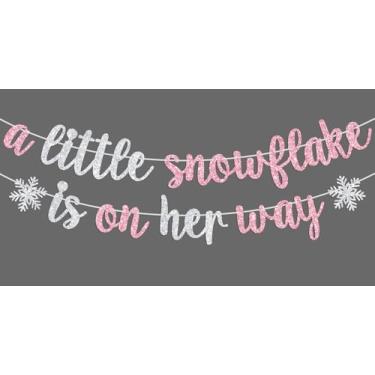 Imagem de A Little Snowflake is on Her Way Banner, Winter Baby Shower Party Decor, Sweet Little Snowflake, Frozen Winter Christmas Holiday Theme Baby’s 1st Birthday Baby Shower Party Decorations Supplies for