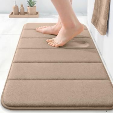 Imagem de OLANLY Tapete de banho listrado de espuma viscoelástica 61 x 40 cm, tapetes de banheiro absorventes super macios, secagem rápida, tapetes de chuveiro laváveis na máquina, tapete de banho, acessórios