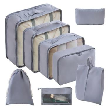 Imagem de Kit Premium Organizador de Malas para Viagem Conjunto Completo Bolsas Necessaire Sapatos Maquiagem Roupas Bagagem Organizada 8 Peças (Cinza)