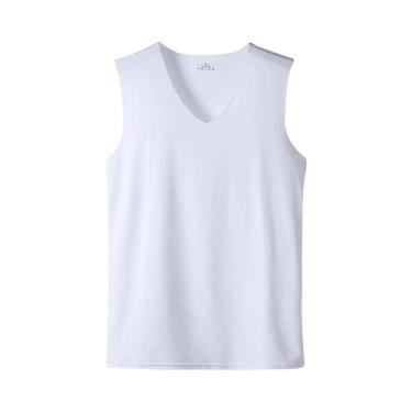 Imagem de Camiseta Sem Mangas Masculina De Verão Em V De Várias Cores Em Seda Ge