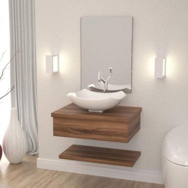 Imagem de Bancada Para Banheiro Com Cuba Abaulada L42 Prateleira E Espelheira 606w Metrópole Compace