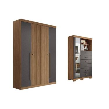 Imagem de Guarda Roupa +Cômoda 2 Peças QC345 Jatobá/Grafite - Santos Andirá
