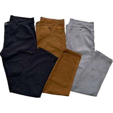 Imagem de 3 calças masculinas basica sarja slim alto com elastano Alto padrão de