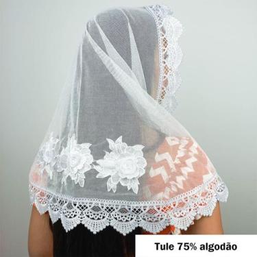 Imagem de Véu Ccb Adulto Renda Guipir Média Com Aplique Floral em 3D (mod. Aline