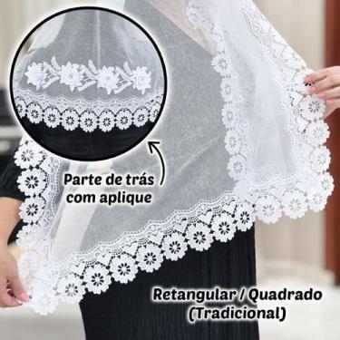 Imagem de Véu Ccb Congregação Cristã Aplique Floral 3D Com Strass Adulto (modelo