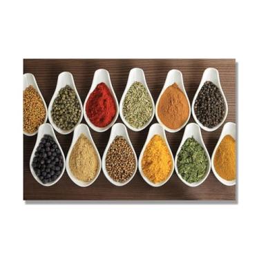 Imagem de NHLDZYH Arte de parede em tela colorida para especiarias e colher de tempero | Decoração de cozinha vintage | Arte moderna para casa e sala de jantar. C109. 60 x 90 cm - 23,7 x 35,5 pol. Somente tela