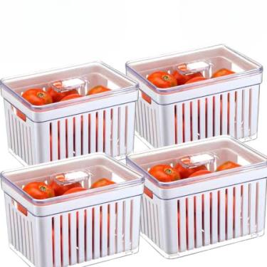 Imagem de Kit Organizador de Geladeira 3,8 Litros Cesto Com Tampa Multiuso Alimentos Verduras Potes de Salada (4 Potes/3,8Litros)