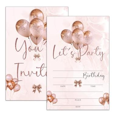Imagem de Moonle Let's Party! Convites de aniversário, balões de convites de festa de aniversário com envelopes, 20 peças de cartões de convite de preenchimento para meninos meninas crianças, lembrancinhas de