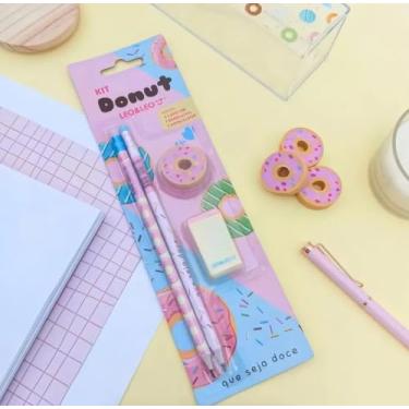Imagem de Kit Escolar Donuts 2 Lápis HB, Apontador e Borracha Cartela