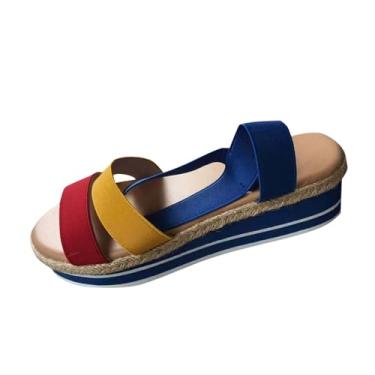 Imagem de Sandálias romanas femininas com sola grossa verão outono casual, Azul royal, 35