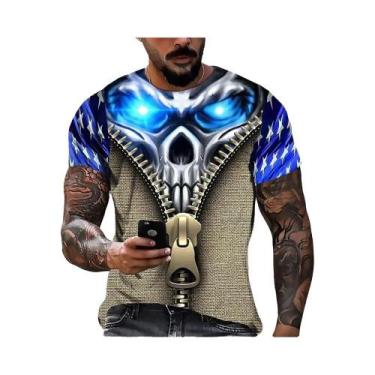 Imagem de 3D crânio impresso t-shirt, moda retro, hip hop, personalidade, super 